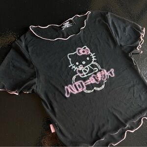 ❌ SOLD Sheer Mesh Hello Kitty Black & Pink Ruffle Cropped Tee S